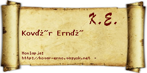 Kovár Ernő névjegykártya